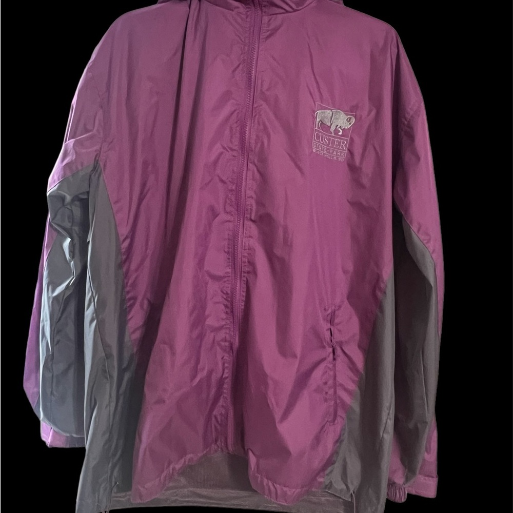 Cheneral purple and grey Custer State Park rain jacket